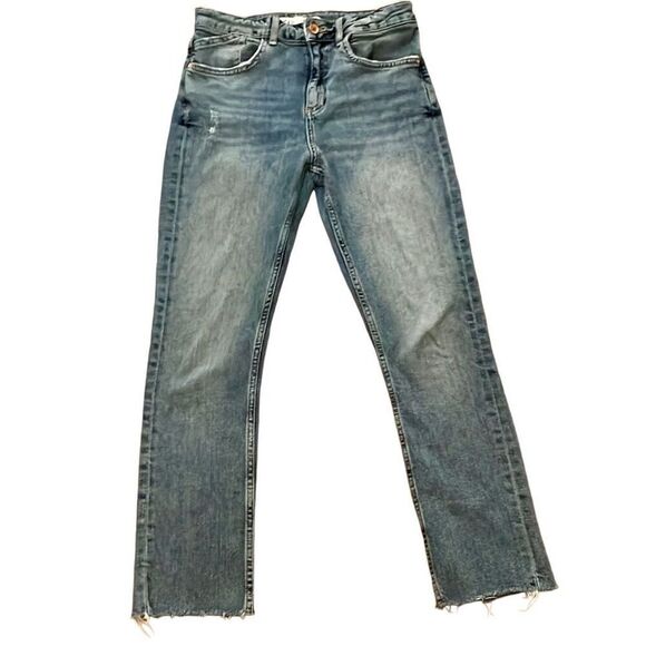 Zara high rise medium wash raw hem skinny jean 6 - Picture 2 of 10